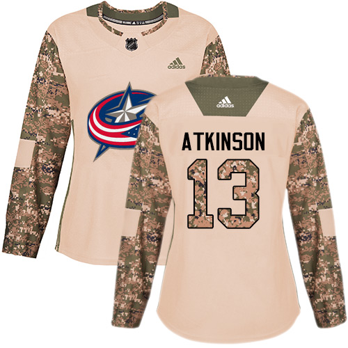 Adidas Blue Jackets #13 Cam Atkinson Camo Authentic 2017 Veterans Day Women's Stitched NHL Jersey